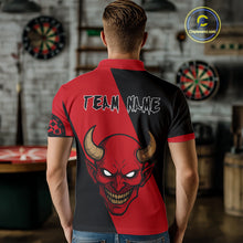 Load image into Gallery viewer, Red Evil Horned Skull Funny Darts Shirt For Men - Customizable Name &amp; Team NYN0396