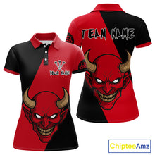 Load image into Gallery viewer, Red Evil Horned Skull Funny Darts Shirt For Women - Customizable Name &amp; Team NYN0396