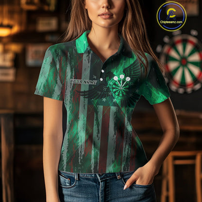 American Flag Eagle Dartboard Women's Darts Shirt Custom Name & Team | Opt1 - Green NYN0659