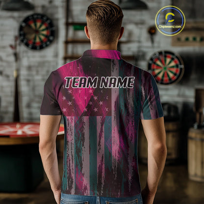 American Flag Eagle Dartboard Men's Darts Shirt Custom Name & Team | Opt2 - Pink NYN0660