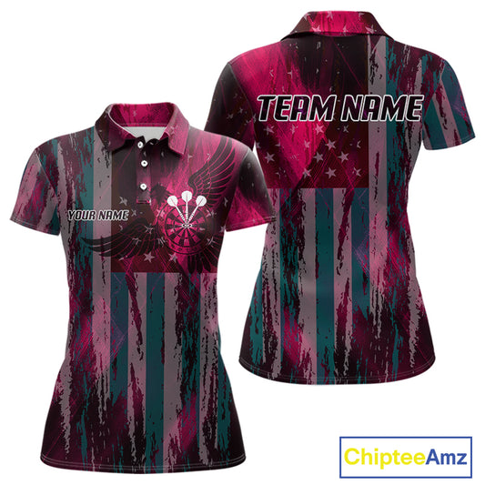 American Flag Eagle Dartboard Women's Darts Shirt Custom Name & Team | Opt2 - Pink NYN0660