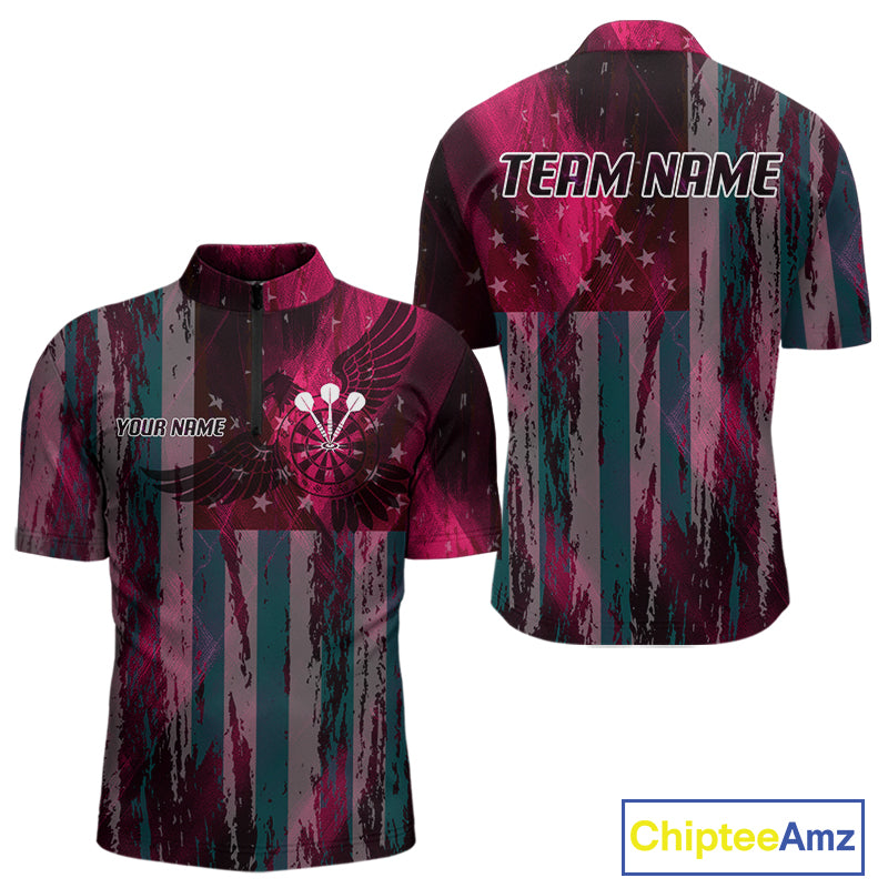 American Flag Eagle Dartboard Men's Darts Shirt Custom Name & Team | Opt2 - Pink NYN0660
