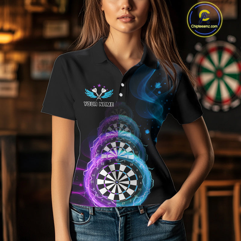 Smoke Thunder Dartboards Women's Darts Shirt Custom Name & Team | Opt1 - Purple Turquoise NYN0662
