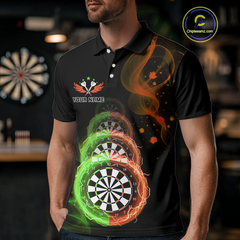 Smoke Thunder Dartboards Men's Darts Shirt Custom Name & Team | Opt2 - Green Orange NYN0663