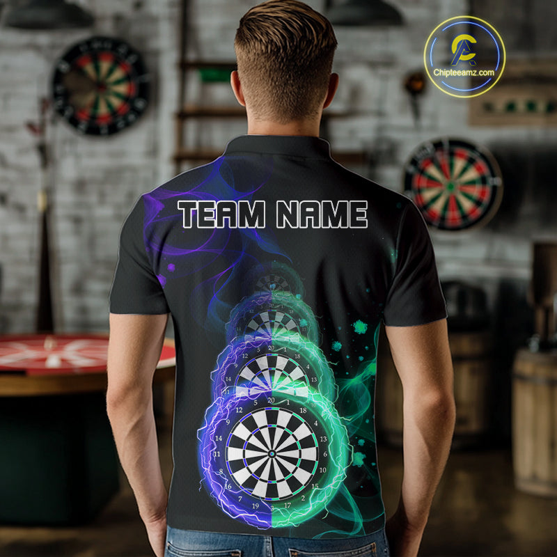 Smoke Thunder Dartboards Men's Darts Shirt Custom Name & Team | Opt3 - Blue Green NYN0664