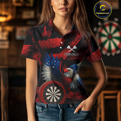 US Flag Eagle Dartboards Grunge Women's Darts Shirt Custom Name & Team | Opt1 - Red NYN0665