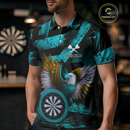 US Flag Eagle Dartboards Grunge Men's Darts Shirt Custom Name & Team | Opt3 - Turquoise NYN0667