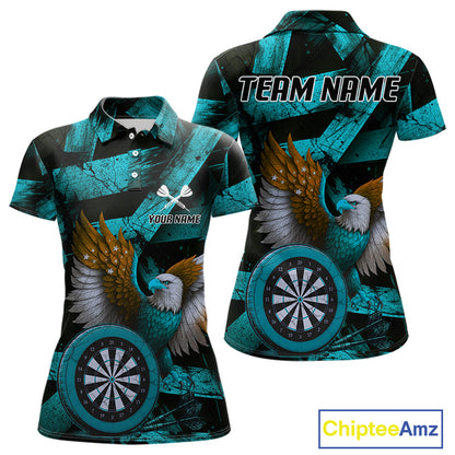 US Flag Eagle Dartboards Grunge Women's Darts Shirt Custom Name & Team | Opt3 - Turquoise NYN0667