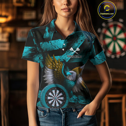 US Flag Eagle Dartboards Grunge Women's Darts Shirt Custom Name & Team | Opt3 - Turquoise NYN0667