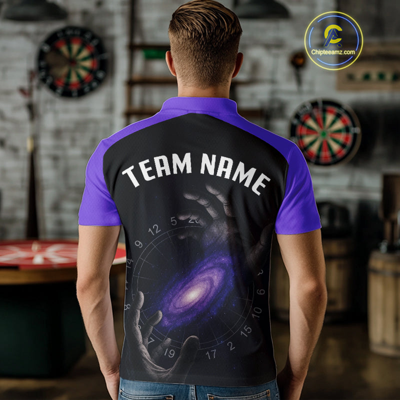 Masterful Hand Galaxy Men's Darts Shirt - Custom Name Cosmic Dartboard Jersey NYN0407