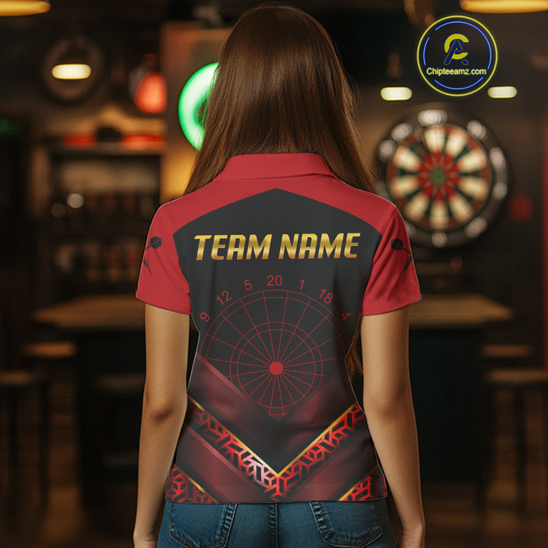 Black & Red Geometric Women's Dart Shirt - Custom Name Shirt For Dart Players NYN0411