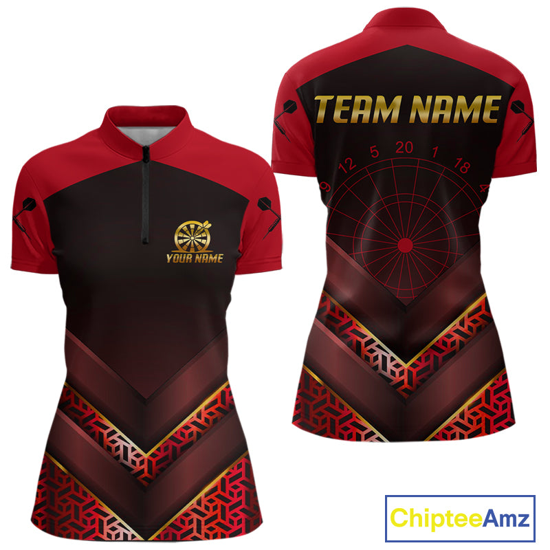Black & Red Geometric Women's Dart Shirt - Custom Name Shirt For Dart Players NYN0411