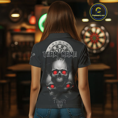 Custom Black And Red Skulls Silver Dartboard Darts Shirt For Women Outfit Dart Polo Jerseys NYN0897