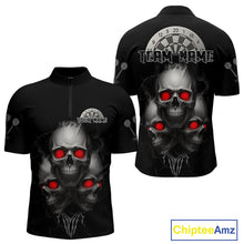 Load image into Gallery viewer, Custom Black And Red Skulls Silver Dartboard Darts Shirt For Men Outfit Dart 1/4-Zip Jerseys NYN0897