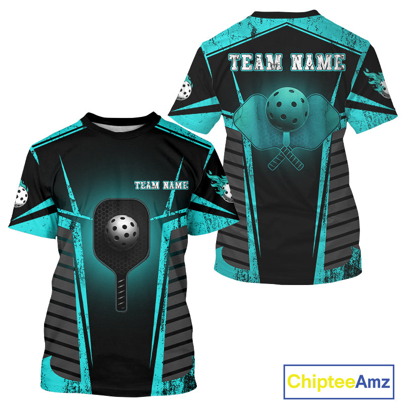Custom Turquoise Grunge Pickleball Ball T-Shirt For Men Outfit Pickleball Team Jerseys NYN1299
