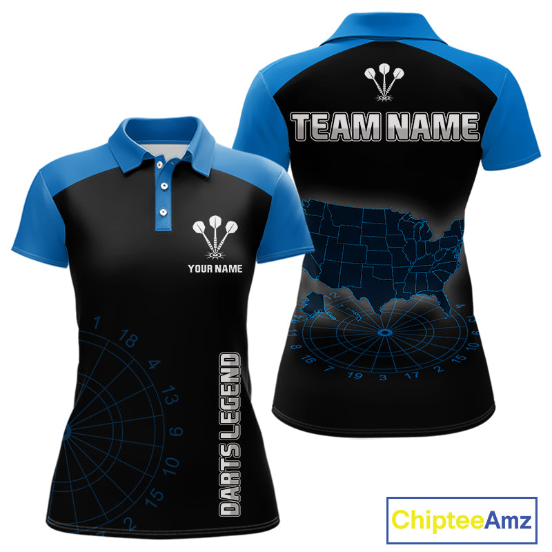 Navy Lightning US Map Dartboard Women's Darts Shirt - Custom Name For Dart Players NYN0415