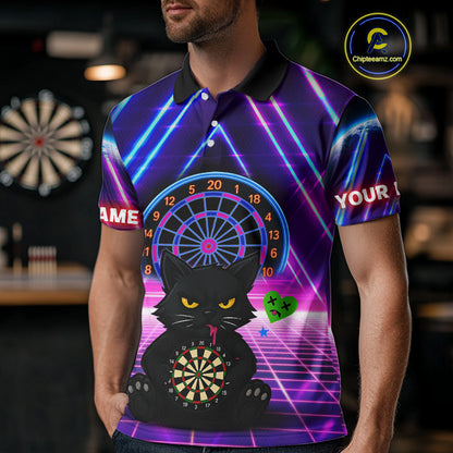 Dark Cat & Neon Electric Men's Darts Shirt - Custom Name For Dart Players NYN0416