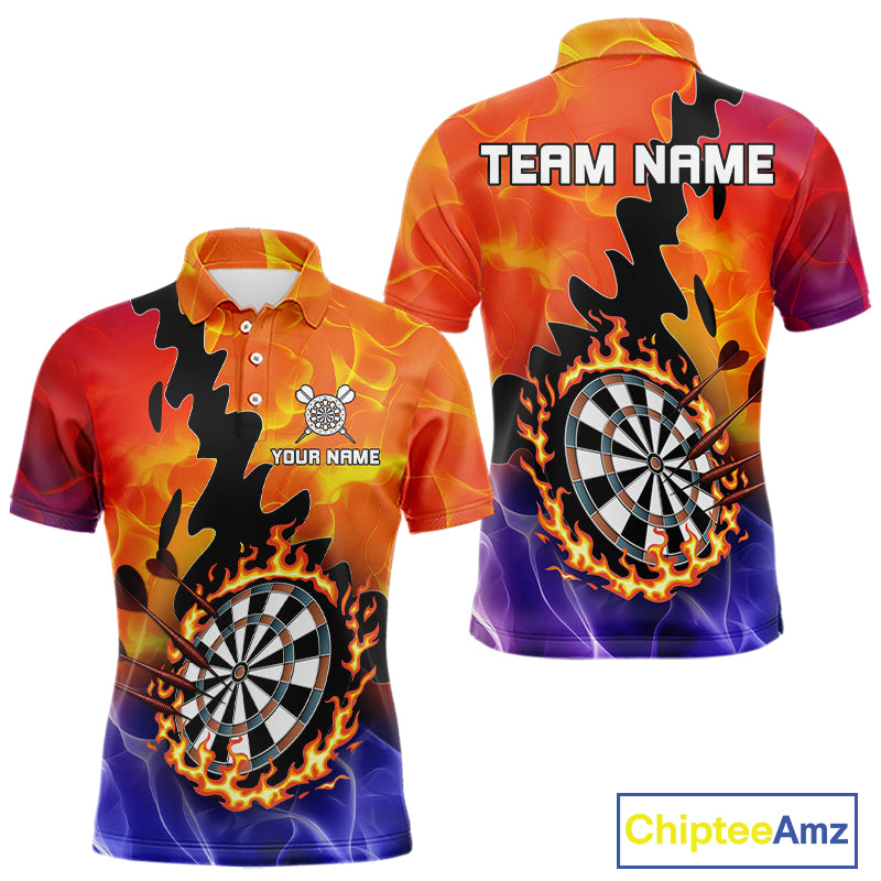 Flaming Dartboard Multi Color Darts Shirt For Men - Personalized Name For Players NYN0682