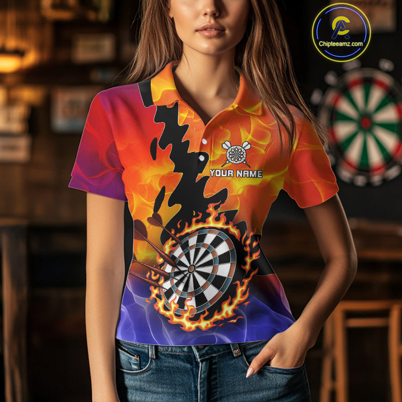 Flaming Dartboard Multi Color Darts Shirt For Women - Personalized Name For Players NYN0682
