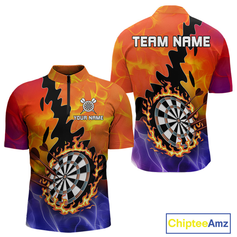 Flaming Dartboard Multi Color Darts Shirt For Men - Personalized Name For Players NYN0682