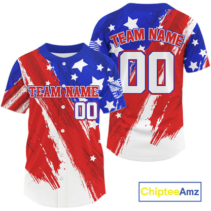 Custom Blue And Red Grunge Baseball Jersey For Men Outfits Patriotic Youth Jerseys NYN0904