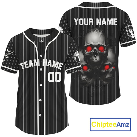 Custom Red And Grey Skull Baseball Jersey For Men Pinstripe Baseball Shirt Youth Outfit NYN0913