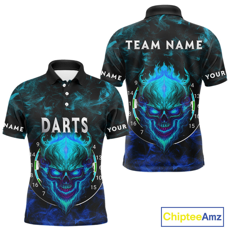 Flame Skull Dartboard Men's Darts Polo  Shirt - Custom Name For Players NYN0746