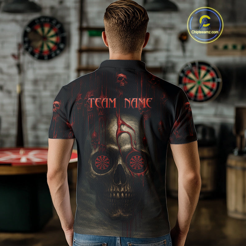 Custom Men's Darts Polo Shirts Red Dripping Blood Skull For Darts Jersey NYN0775