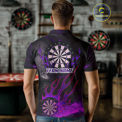 Flaming Dartboard Grunge Custom Purple Dart Polo Shirts For Men, Dart Team Jerseys NYN0794