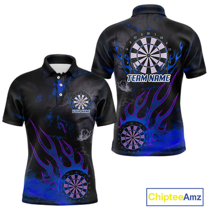 Flaming Dartboard Grunge Custom Blue Dart Polo Shirts For Men, Dart Team Jerseys NYN0795