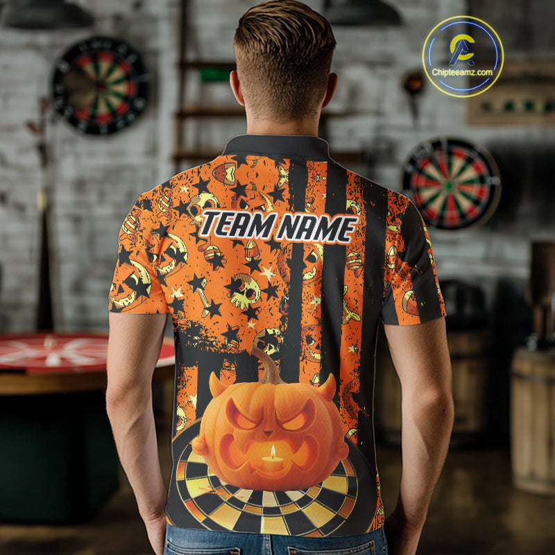 Pumpkin & Dartboard Custom Funny Halloween Dart Polo Shirts For Men, Dart Team Jerseys NYN0805