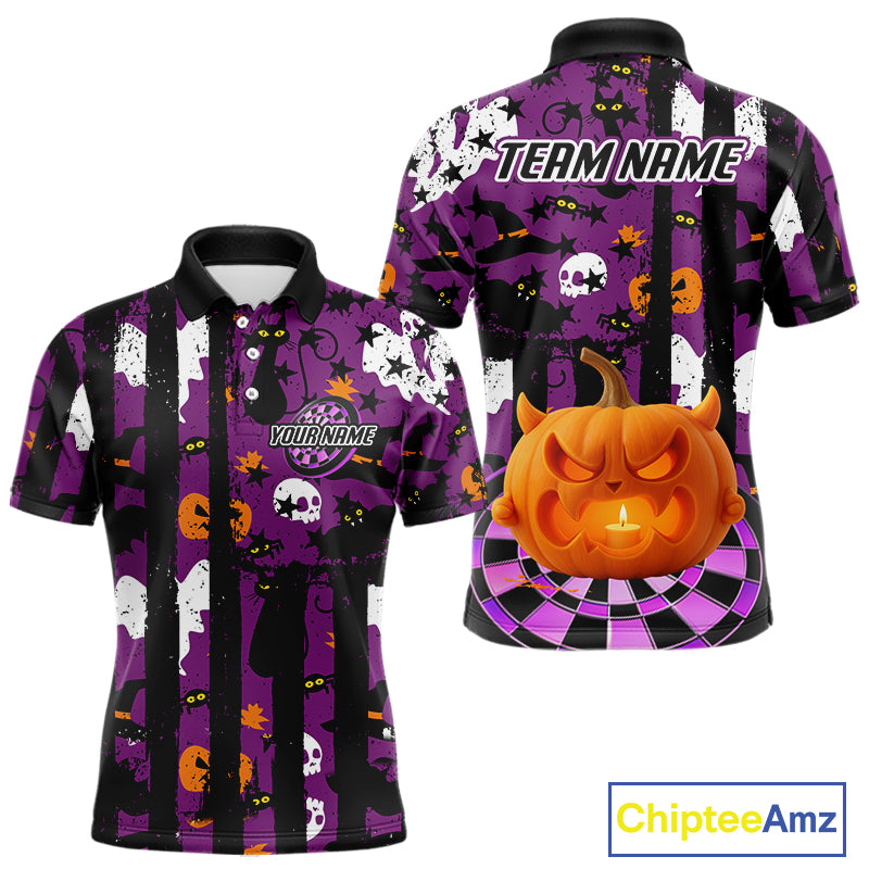 Pumpkin & Dartboard Custom Funny Halloween Dart Polo Shirts For Men, Dart Team Jerseys NYN0806