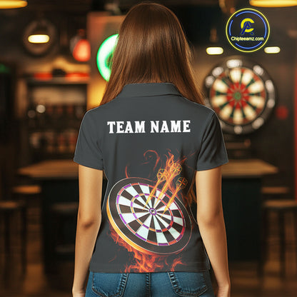 Custom Orange Flames Darts Raven Gothic Polo Darts Jerseys For Women Outfits Dart Jersey NYN0868