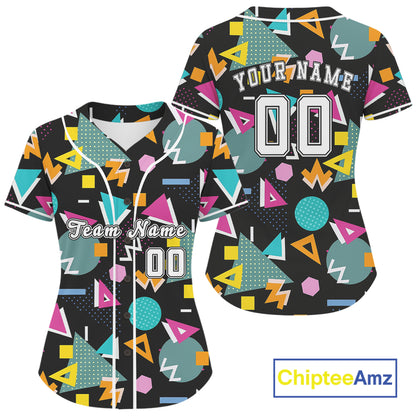 Retro 80S Memphis Baseball Jersey For Women Custom Colorful Geometric Baseball Shirt Outfits NYN0876