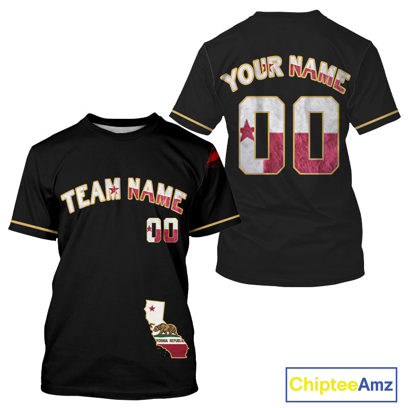 Custom California State Flag Patriotic Baseball T-Shirt For Men Baseball Patriotic Shirt NYN0891