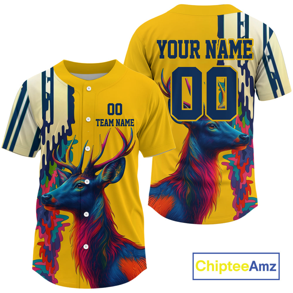 Custom Colorful Deer Baseball Shirt For Men Outfit Hunt Baseball Jerseys NYN1328