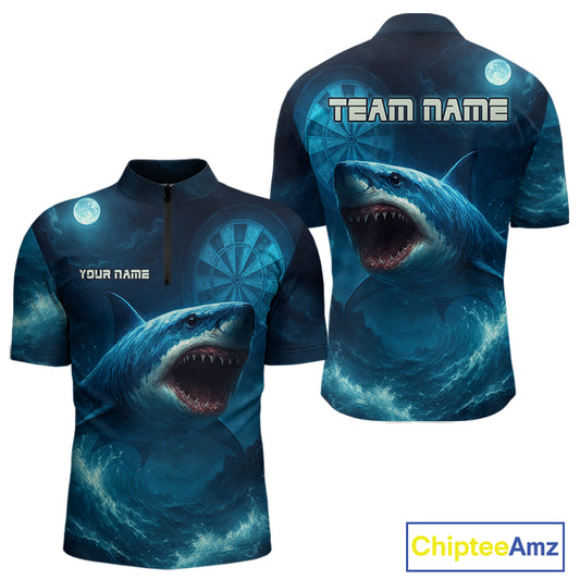 Custom Cobalt Shark Dartboard Darts 1/4-Zip Shirt For Men Darts Tournament Team Jersey NYN0965