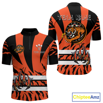 Fierce Tiger & Claws Dartboard Men's Orange Darts Shirt - Custom Name For Players NYN0479