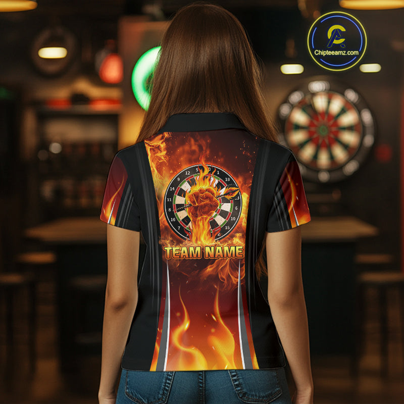 Flaming Hand Holding Dart Arrow Women's Darts Shirt - Custom Name For Darts Jersey NYN0546