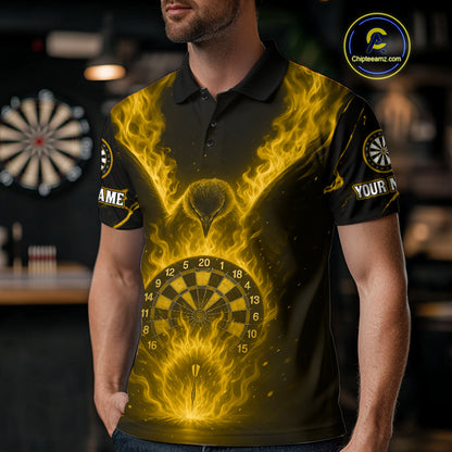 Custom Yellow Flames Eagle Dartboard Dart Shirt For Men, Outfits Darts Team Jersey NYN1084