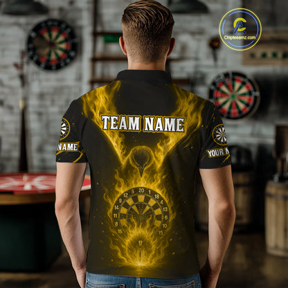 Custom Yellow Flames Eagle Dartboard Dart Shirt For Men, Outfits Darts Team Jersey NYN1084