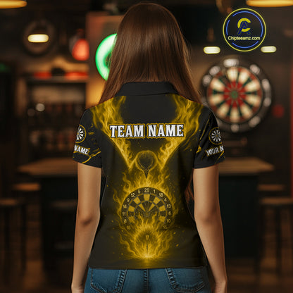 Custom Yellow Flames Eagle Dartboard Dart Shirt For Women, Outfits Darts Team Jersey NYN1084