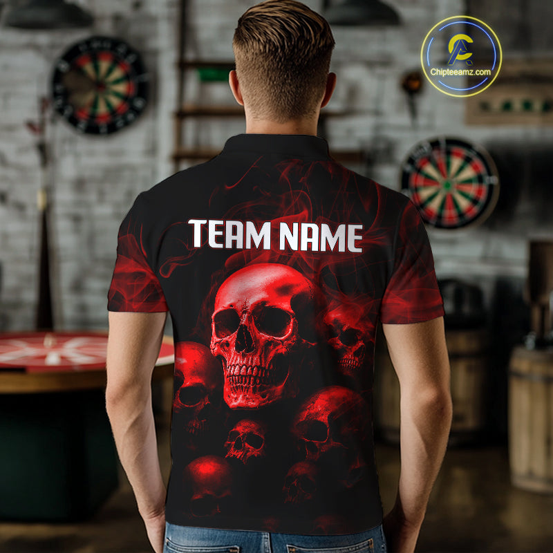 Red Smoke Dartboard & Multi Skulls Men's Darts Shirt - Custom Name For Players NYN0572