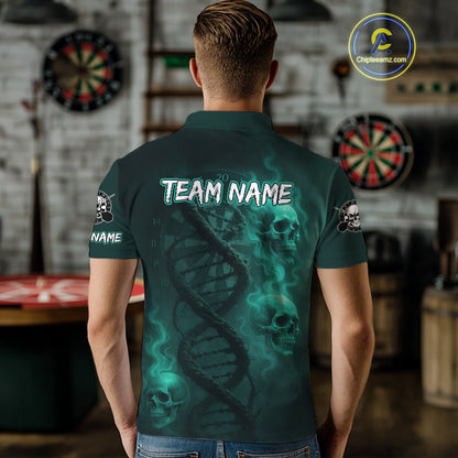 Darts - It's Is In My DNA Personalized Turquoise Dart Shirt For Men Skull Dartboard Dart Team Shirts NYN1124