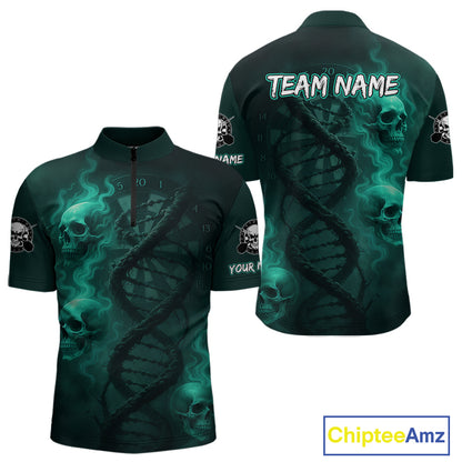 Darts - It's Is In My DNA Personalized Turquoise Dart Shirt For Men Skull Dartboard Dart Team Shirts NYN1124