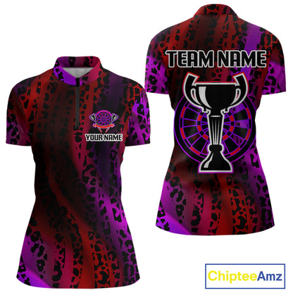 Women's Custom Darts Team Shirt - Wildlife Print With Trophy & Neon Dartboard NYN0322