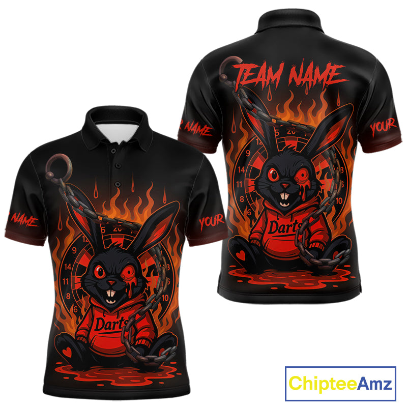 Flaming Rabbit & Orange Dartboard Darts Shirt For Men - Custom Name & Team Jersey NYN0594