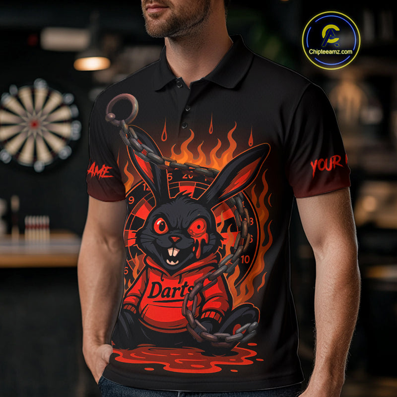 Flaming Rabbit & Orange Dartboard Darts Shirt For Men - Custom Name & Team Jersey NYN0594