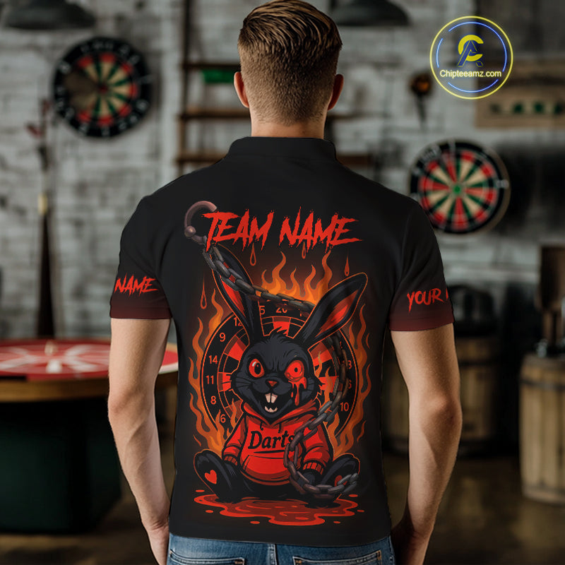 Flaming Rabbit & Orange Dartboard Darts Shirt For Men - Custom Name & Team Jersey NYN0594