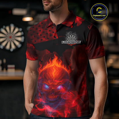 US Flag & Skull Custom Patriotic Red Dart Polo Shirts For Men, Dart Team Jerseys NYN0785